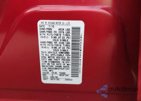 2015 Nissan Rogue Select S z USA, uszkodzony, nr VIN JN8AS5MV8FW261047